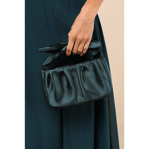 Lulus Essential Style Emerald Green Satin Knot Handle Clutch Bag